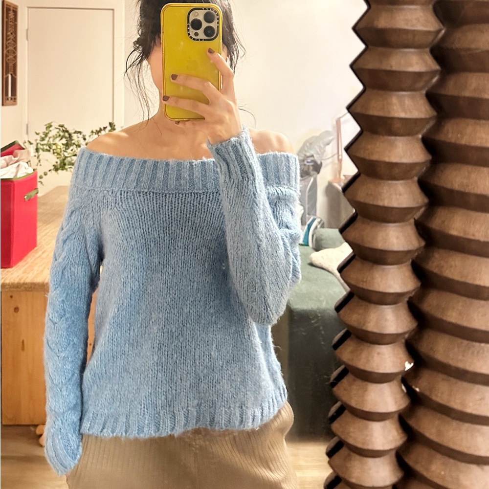 Baby blue off the shoulder sweater
